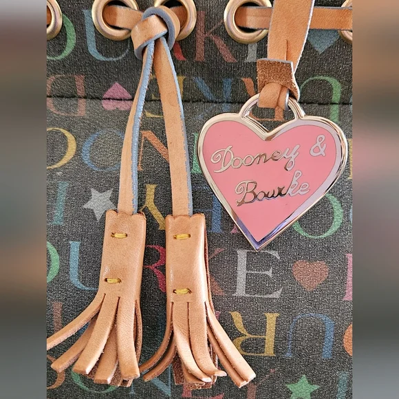 Dooney & Bourke Multicolor Logo Drawstring Tote | Y2K | Leather Trim - Picture 9 of 15